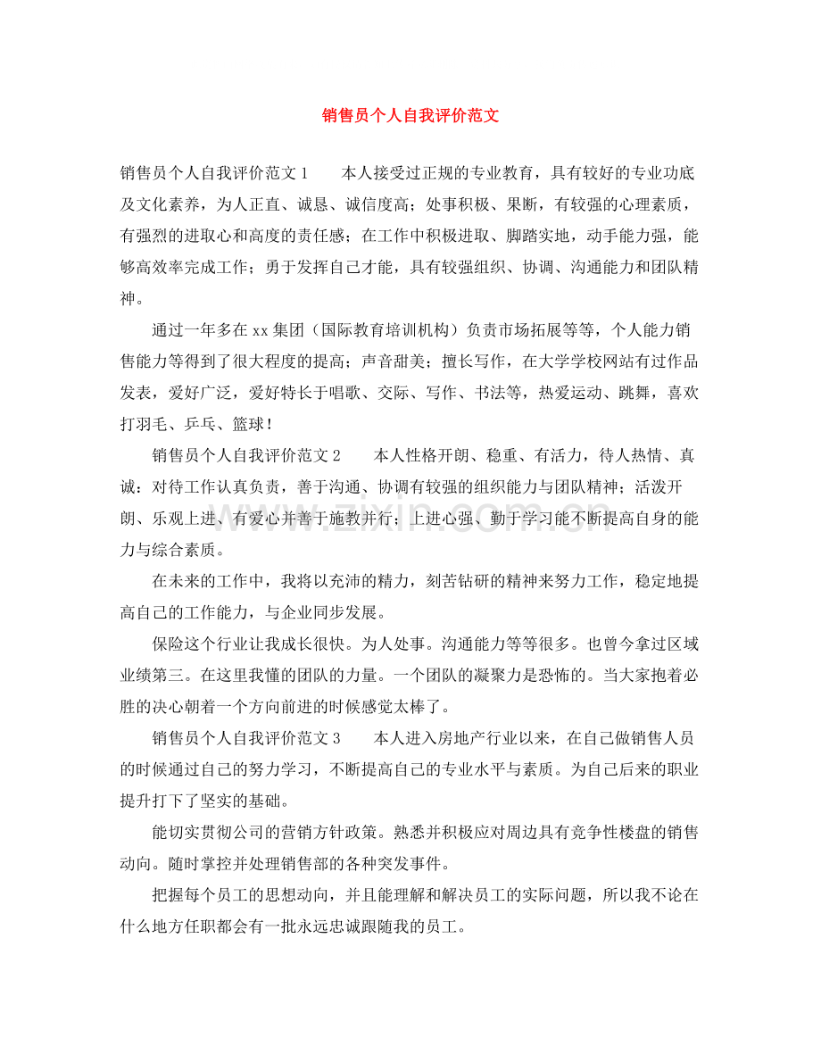 销售员个人自我评价范文.docx_第1页