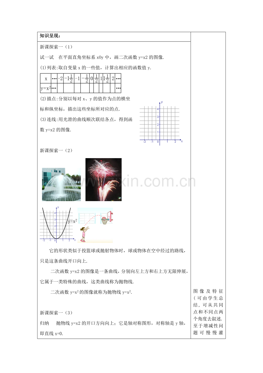 九年级数学上册 26.2 特殊二次函数的图像（1）二次函数yax2的图像教案 沪教版五四制-沪教版初中九年级上册数学教案.doc_第2页