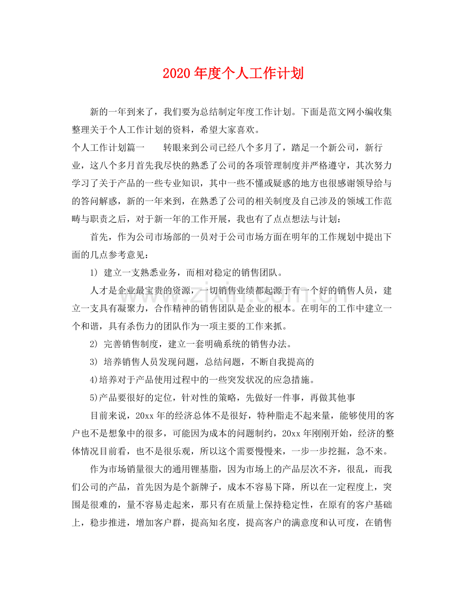 2020年度个人工作计划.docx_第1页