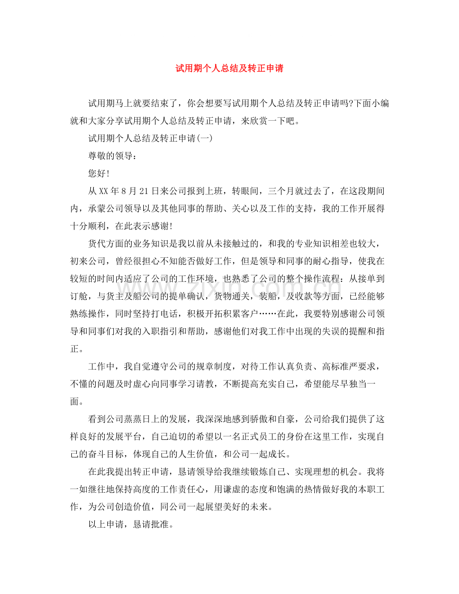 试用期个人总结及转正申请.docx_第1页