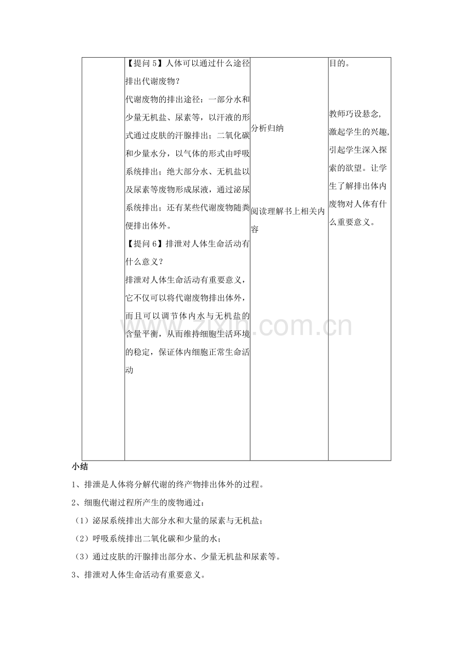 七年级生物下册 第11章 第一节 人体产生的代谢废物教案4 北师大版.doc_第3页