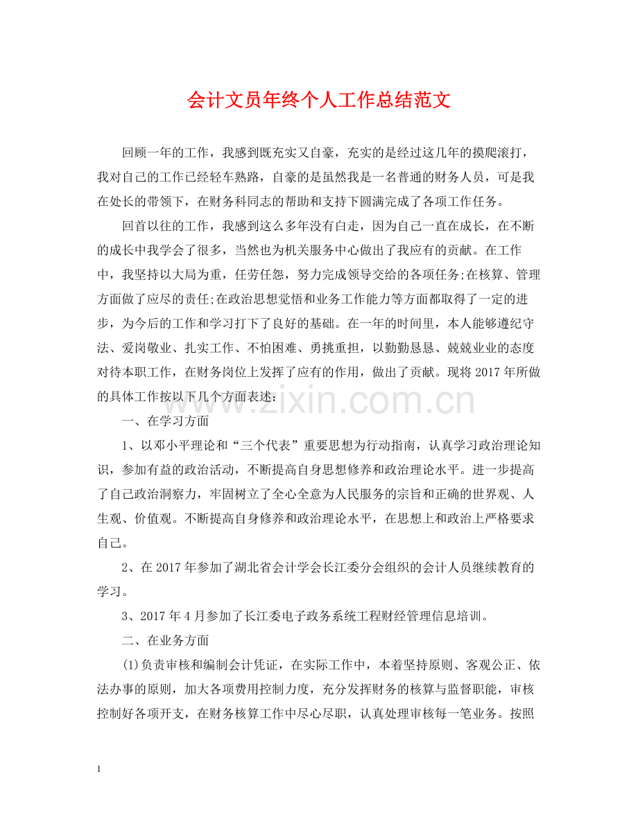 会计文员年终个人工作总结范文.docx_第1页