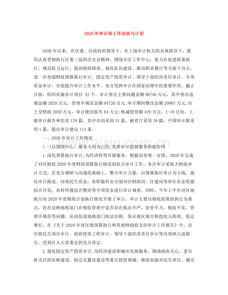 2020年审计局工作总结与计划.docx_第1页