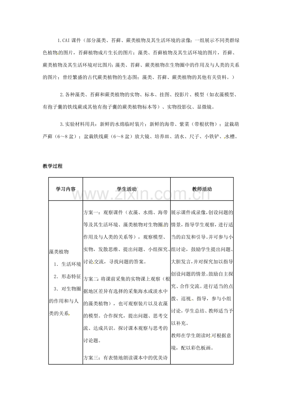 七年级生物上册 第三单元 第一章 第一节 藻类、苔藓和蕨类植物教案 （新版）新人教版-（新版）新人教版初中七年级上册生物教案.doc_第2页