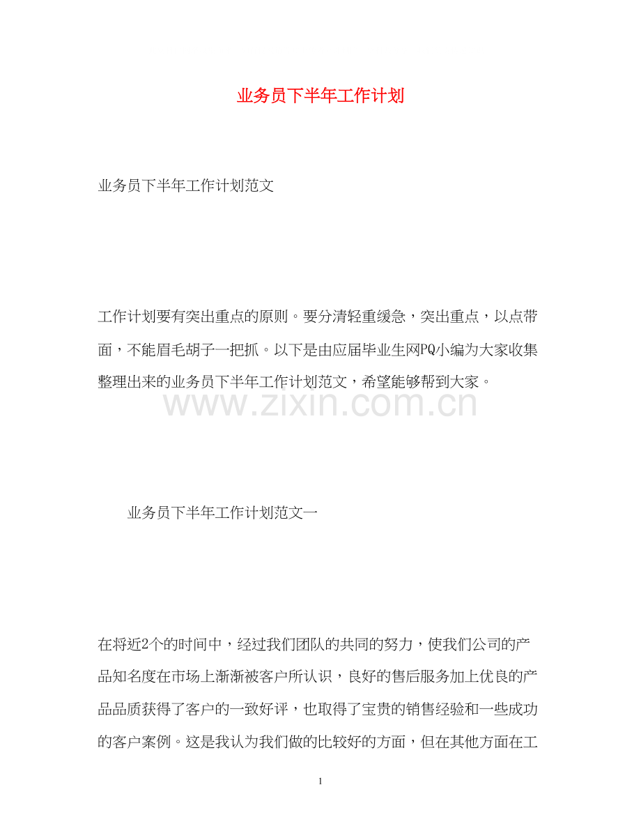 业务员下半年工作计划.docx_第1页