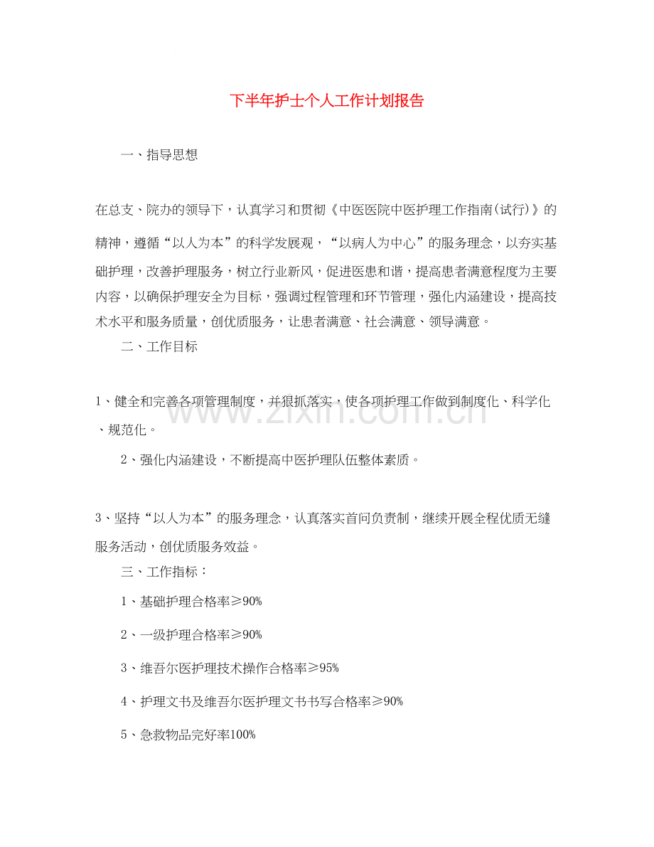 下半年护士个人工作计划报告.docx_第1页