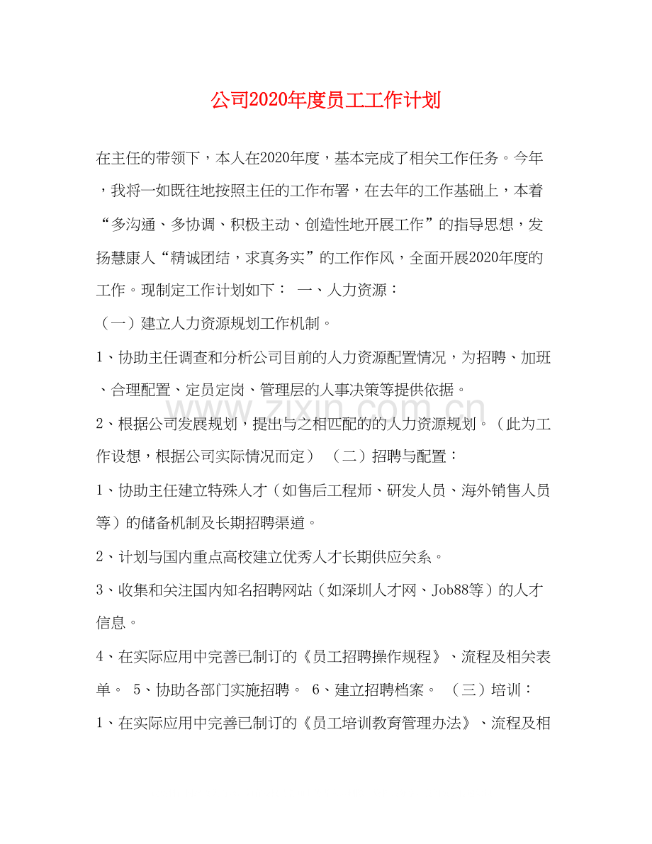 公司年度员工工作计划.docx_第1页