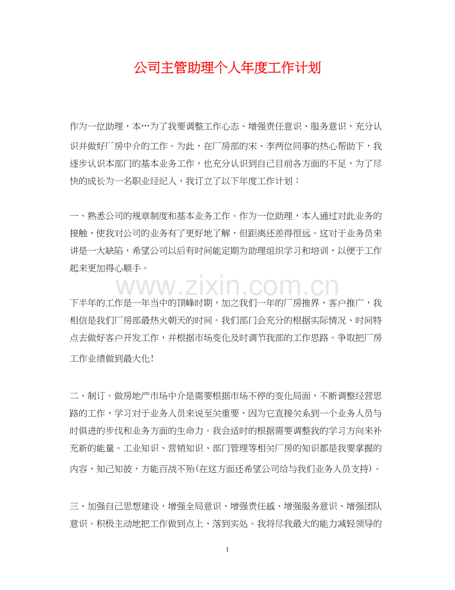 公司主管助理个人年度工作计划.docx_第1页