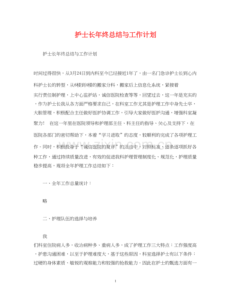 工作总结护士长年终总结与工作计划.docx_第1页