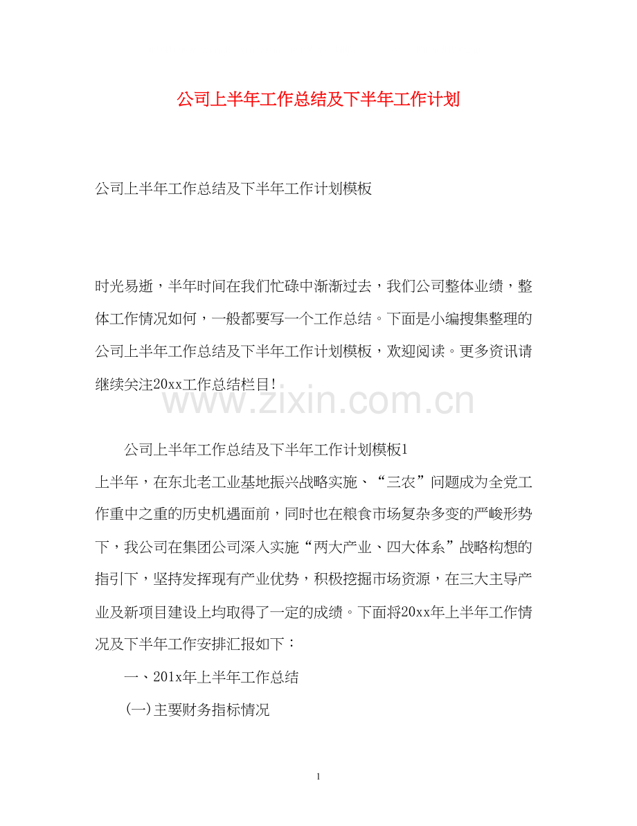 公司上半年工作总结及下半年工作计划.docx_第1页