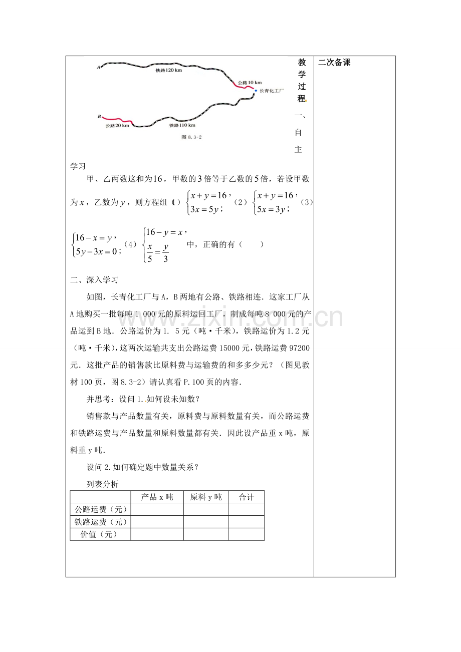 七年级数学下册 8.3 实际问题与二元一次方程组（3）教案 （新版）新人教版-（新版）新人教版初中七年级下册数学教案.doc_第2页