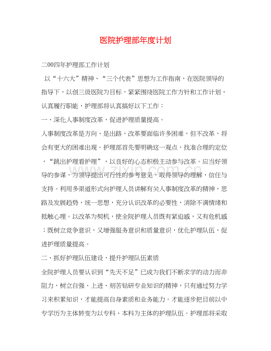 医院护理部年度计划.docx_第1页