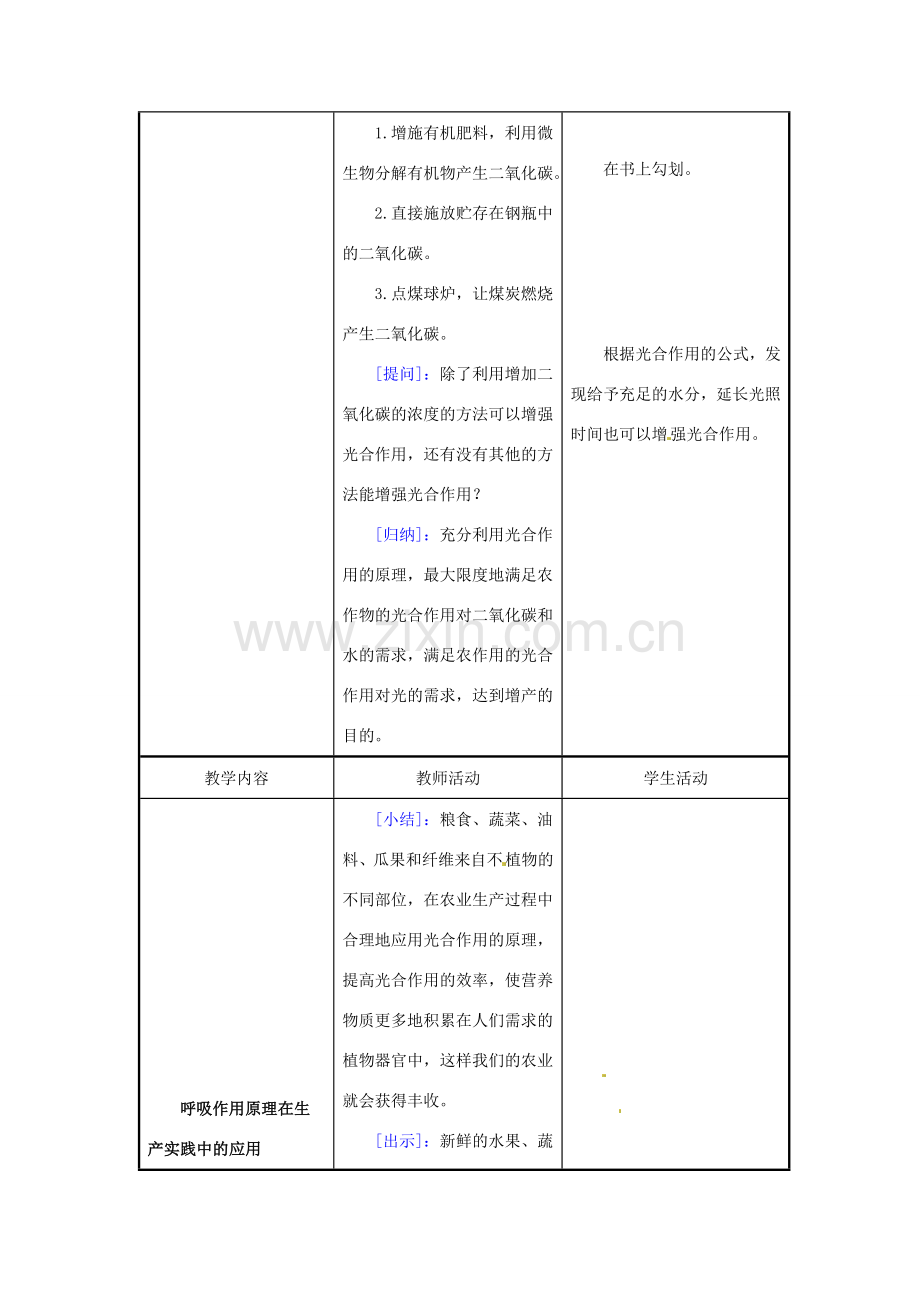 七年级生物上册 6.5 光合作用和呼吸作用原理的应用教案2 苏教版.doc_第3页