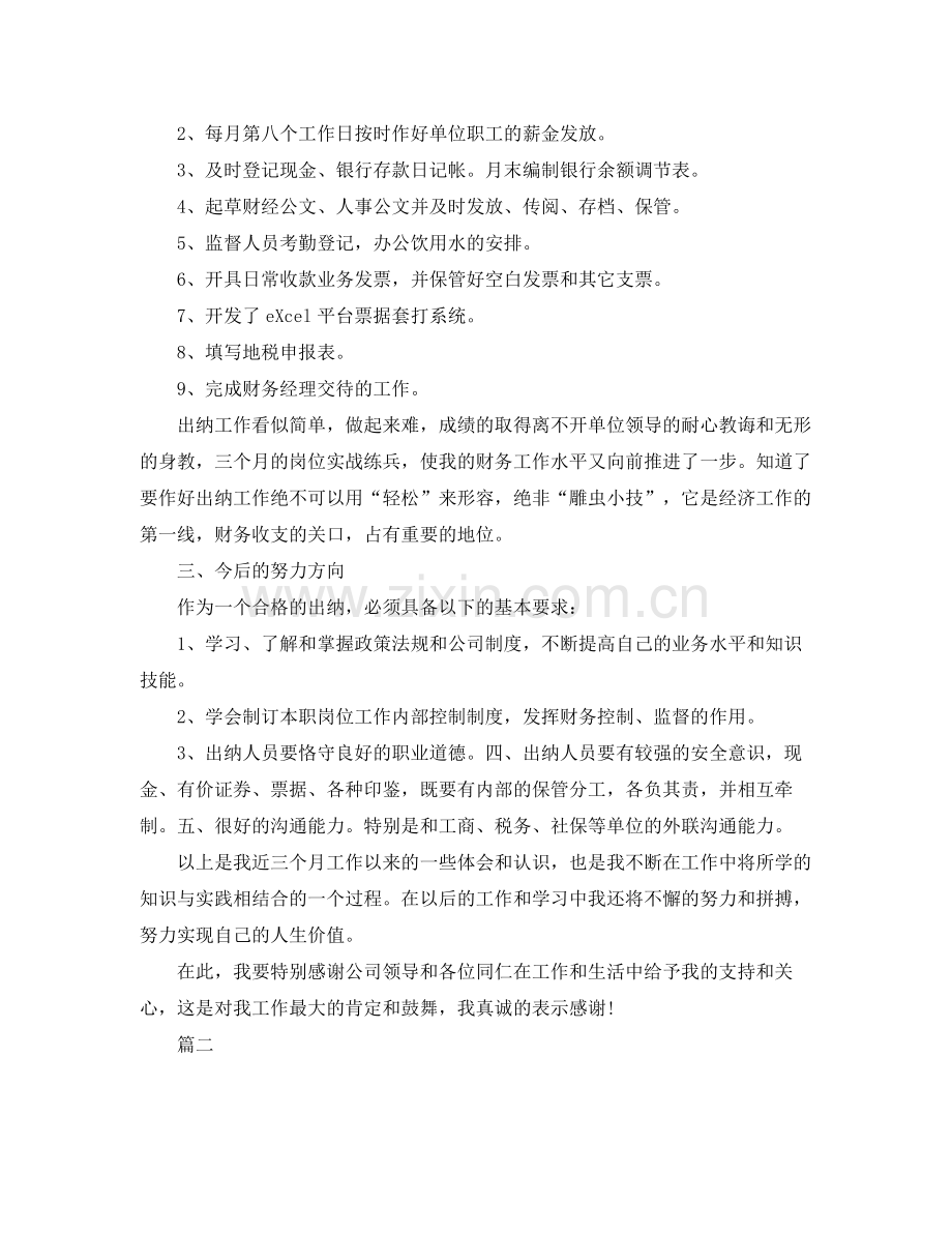 出纳岗位的个人工作总结范文 .docx_第2页