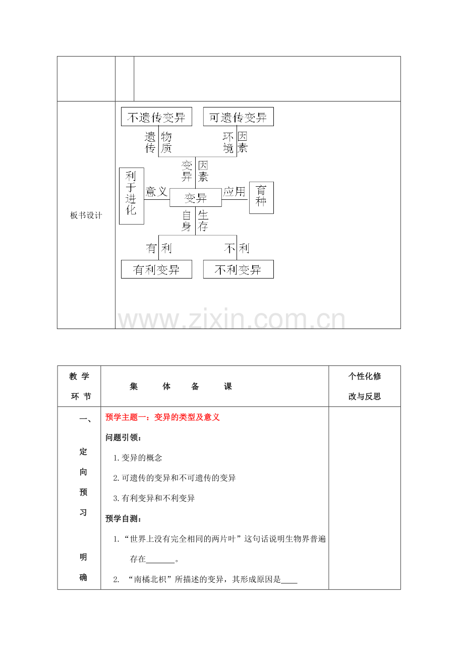 山东省安丘市东埠中学八年级生物上册 第四单元 第四章 第四节 生物的变异教案 （新版）济南版.doc_第2页