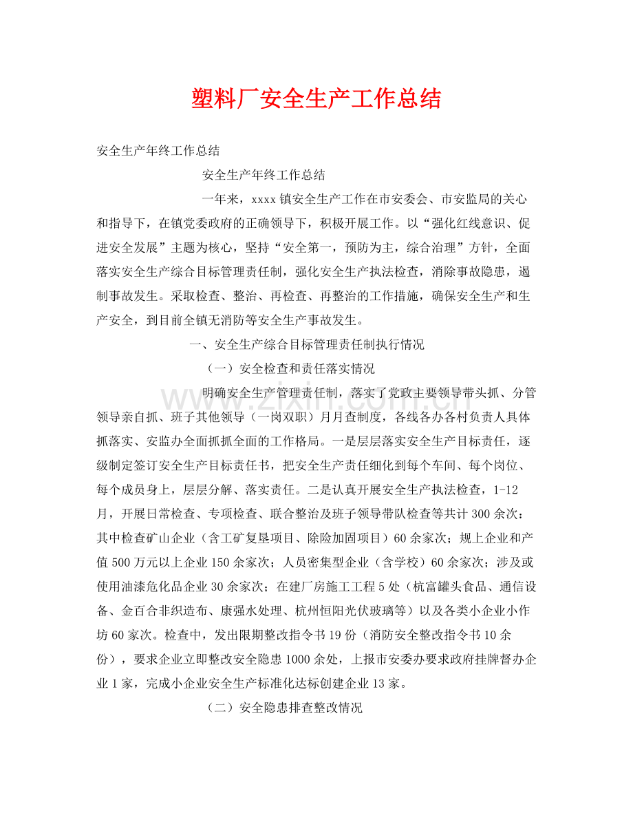 《安全管理文档》之塑料厂安全生产工作总结.docx_第1页