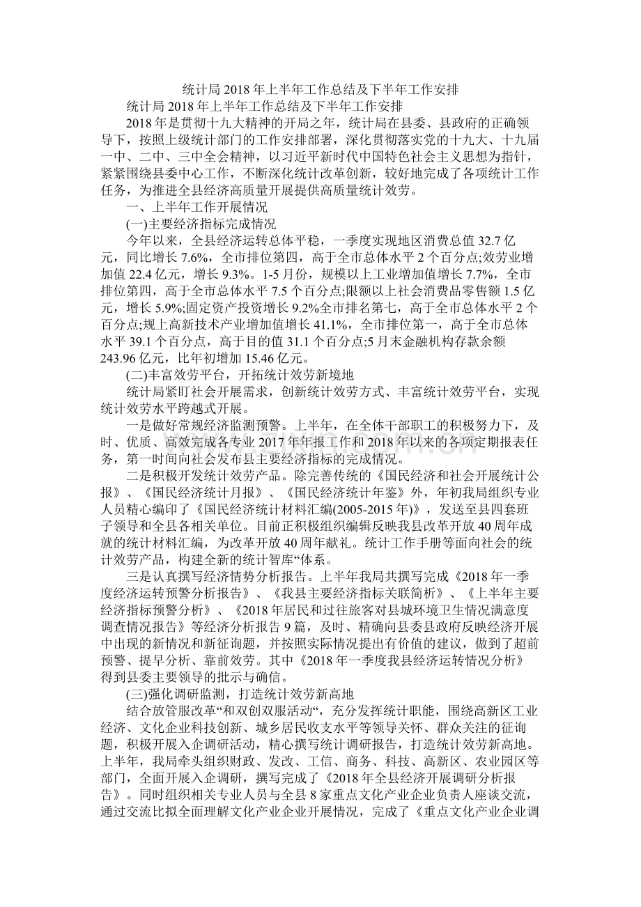 统计局年上半年工作总结及下半年工作安排.docx_第1页