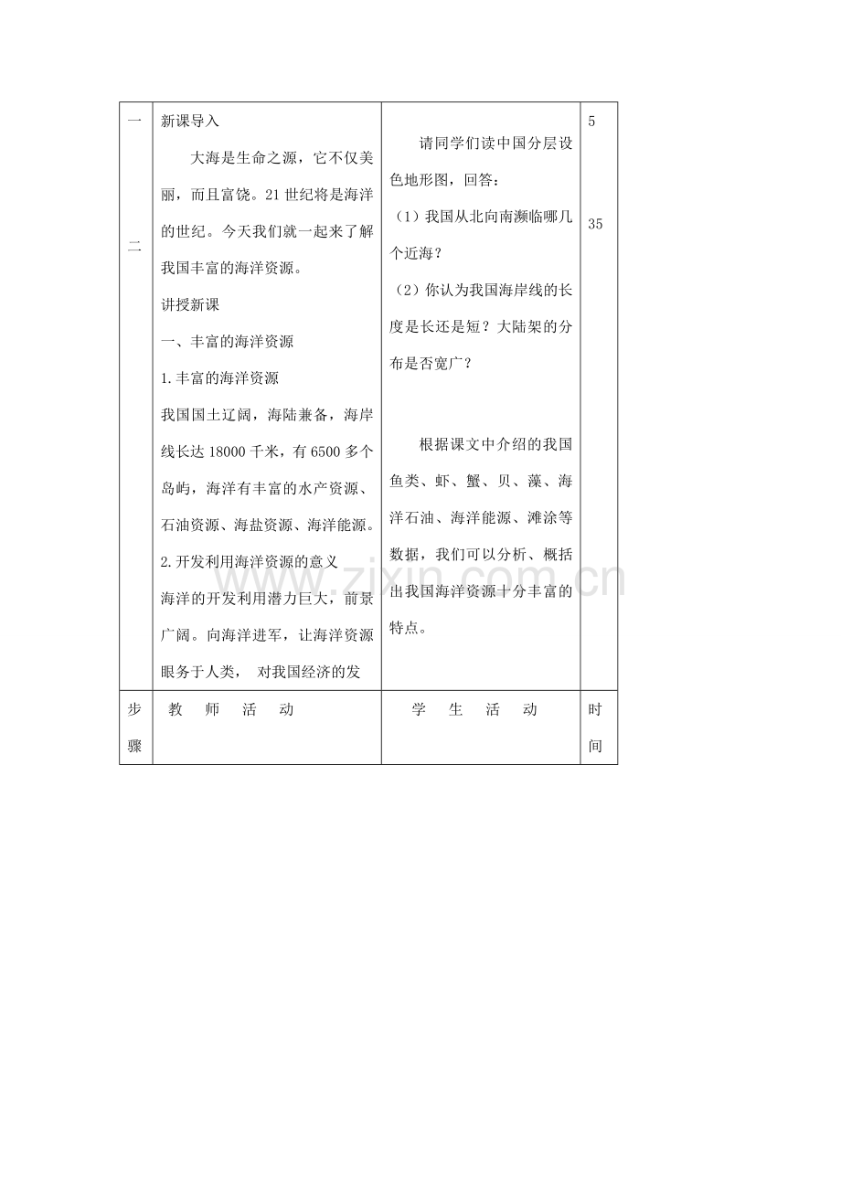 八年级地理上册 中国的海洋资源教案2 湘教版.doc_第2页