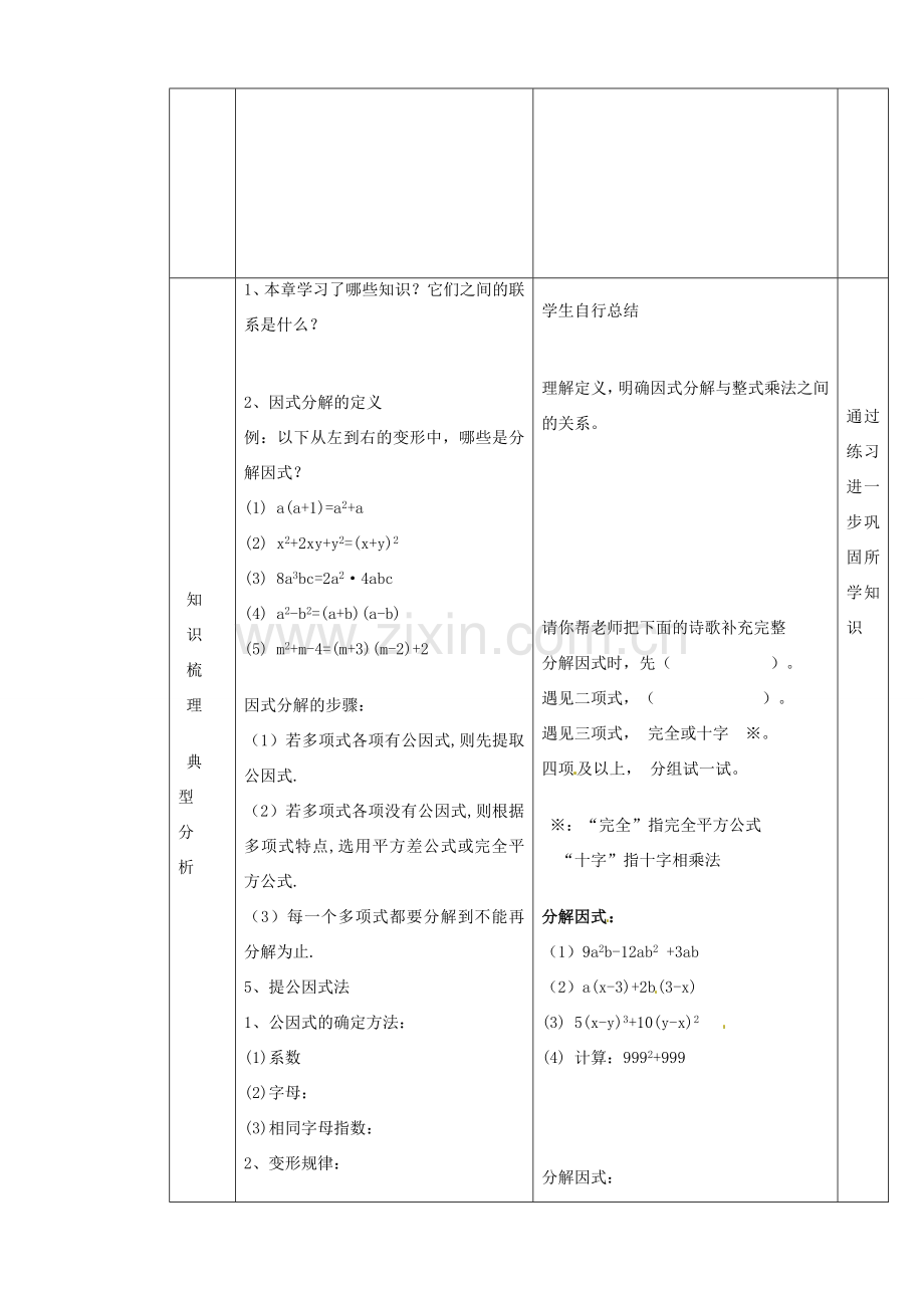 八年级数学上册 14.3 因式分解综合复习教案 （新版）新人教版-（新版）新人教版初中八年级上册数学教案.doc_第2页