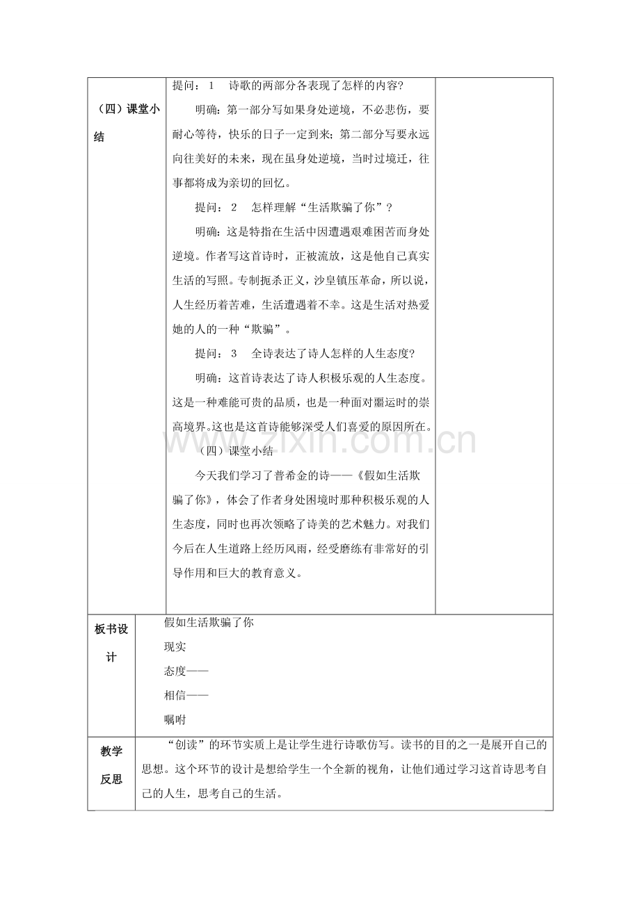 七年级语文下册 第一单元 4《诗两首 假如生活欺骗了你》教案 （新版）新人教版-（新版）新人教版初中七年级下册语文教案.doc_第3页