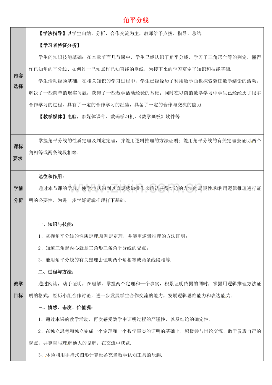 吉林省长春净月高新技术产业开发区八年级数学上册 13.5 逆命题与逆定理 13.5.3 角平分线 角平分线性质教案 （新版）华东师大版-（新版）华东师大版初中八年级上册数学教案.doc_第1页