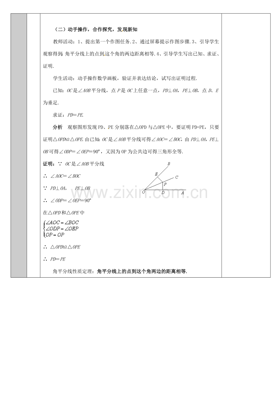 吉林省长春净月高新技术产业开发区八年级数学上册 13.5 逆命题与逆定理 13.5.3 角平分线 角平分线性质教案 （新版）华东师大版-（新版）华东师大版初中八年级上册数学教案.doc_第3页