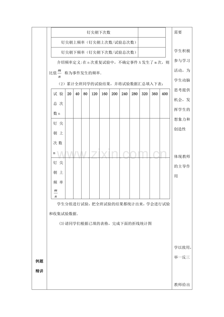 山东省济南市槐荫区七年级数学下册 第六章 频率初步 6.2 频率的稳定性 6.2.1 频率的稳定性教案 （新版）北师大版-（新版）北师大版初中七年级下册数学教案.doc_第2页