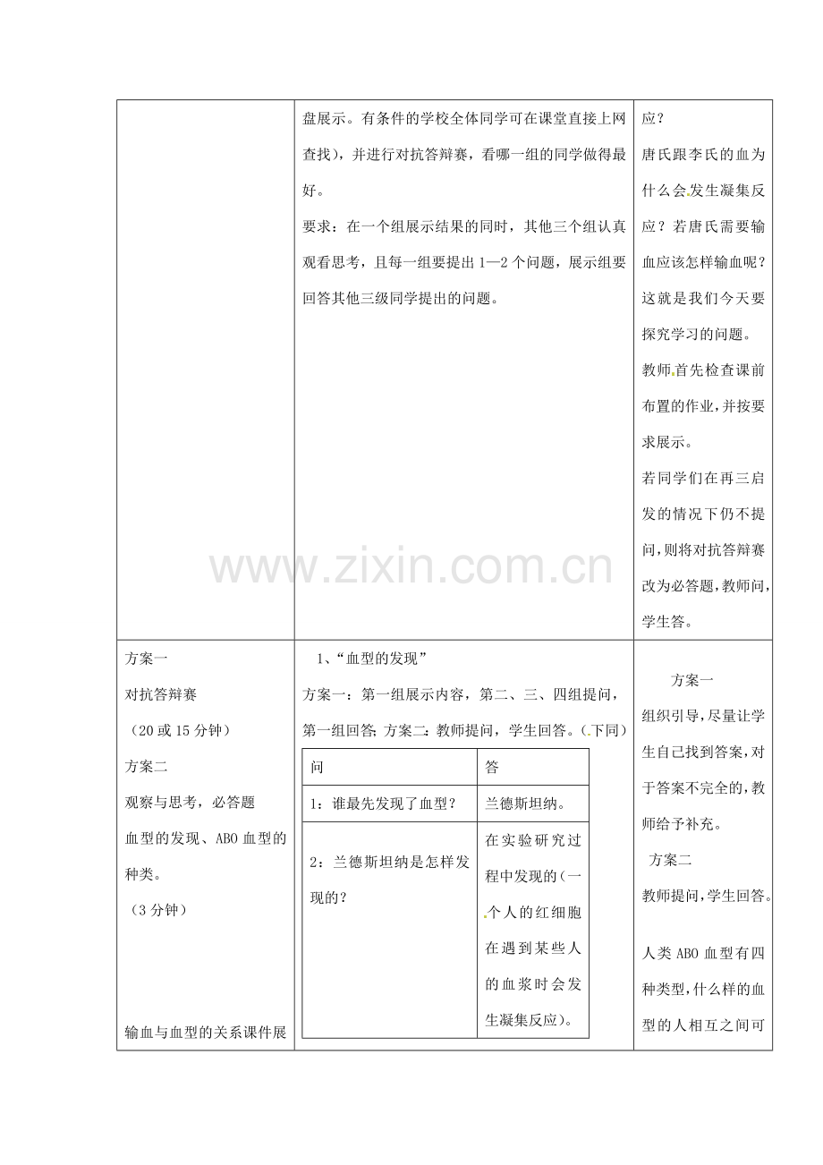 广东省东莞市寮步信义学校七年级生物下册《4.4 输血与血型》教案 新人教版.doc_第3页