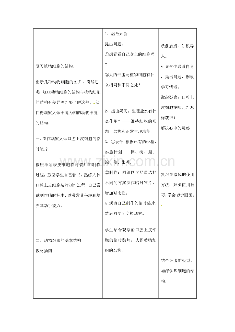 吉林省四平市第十七中学七年级生物上册 观察动物细胞教案1 新人教版.doc_第2页