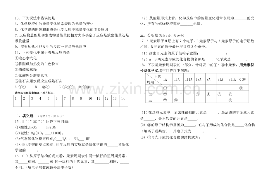 盘龙中学高一化学半期考试试题.doc_第2页