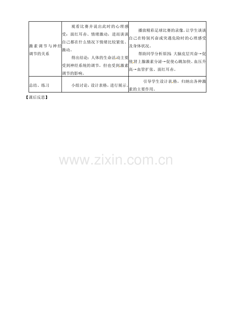 山东省临沭县第三初级中学七年级生物下册《4.6.4激素调节》教案 新人教版.doc_第3页