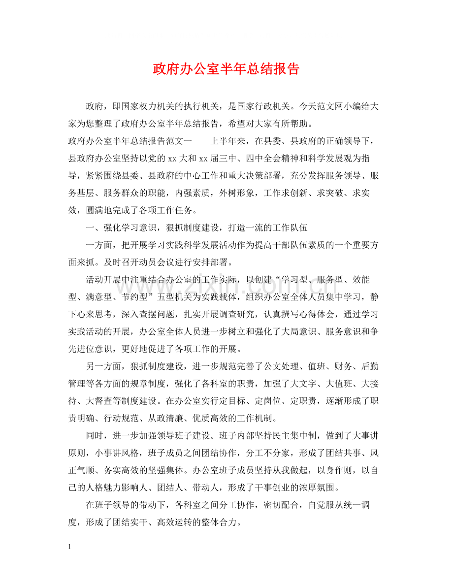 政府办公室半年总结报告.docx_第1页