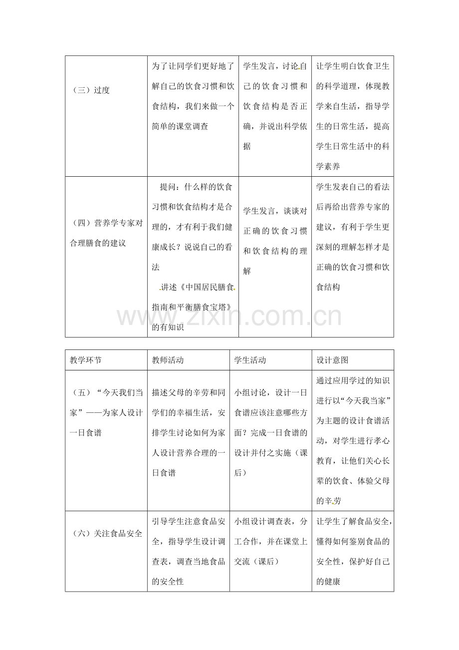 辽宁省辽阳市第九中学七年级生物下册 第九章 第三节 膳食指南与食品安全教案 苏教版.doc_第2页