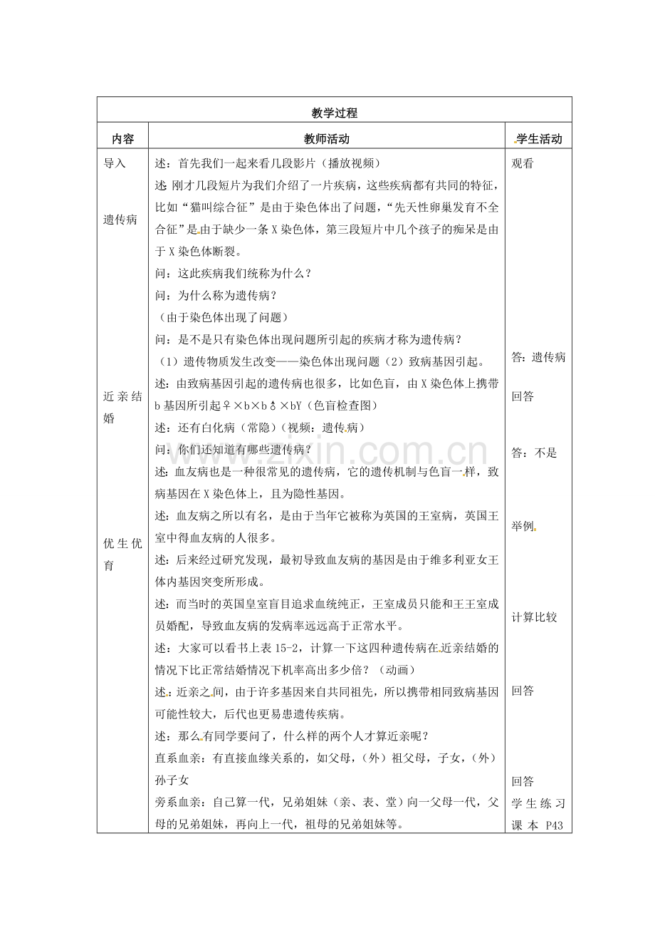 江苏省东台市唐洋镇中学八年级生物上册《15.4 遗传和优生优育》教案 苏教版.doc_第2页