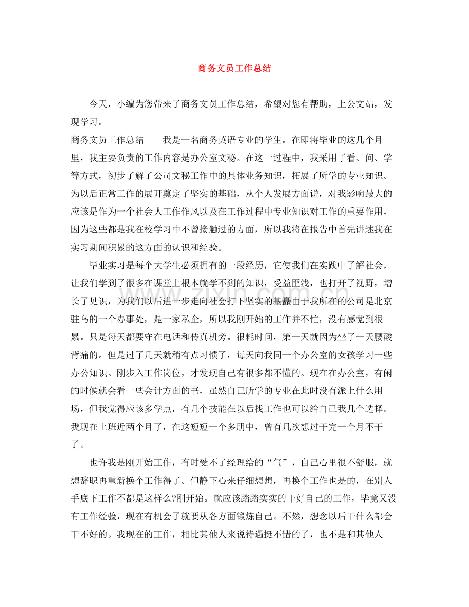 商务文员工作总结.docx_第1页