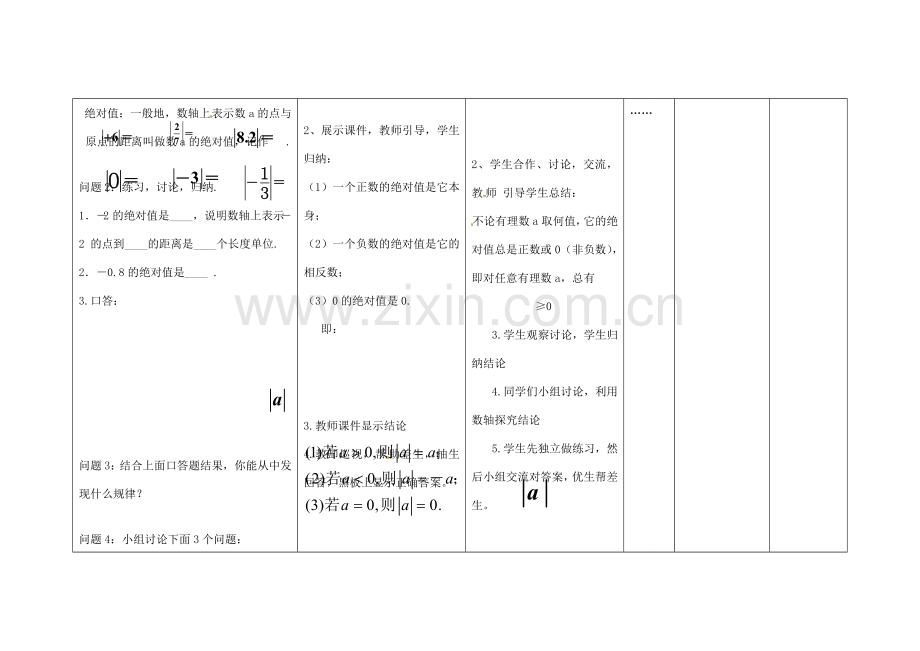 四川省华蓥市明月镇七年级数学上册 1.2.4 绝对值教案 （新版）新人教版.doc_第3页