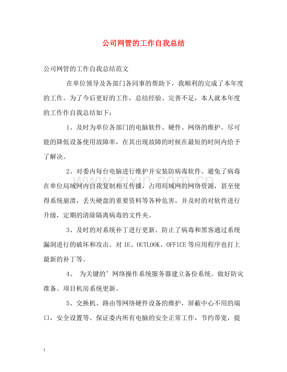 公司网管的工作自我总结.docx_第1页