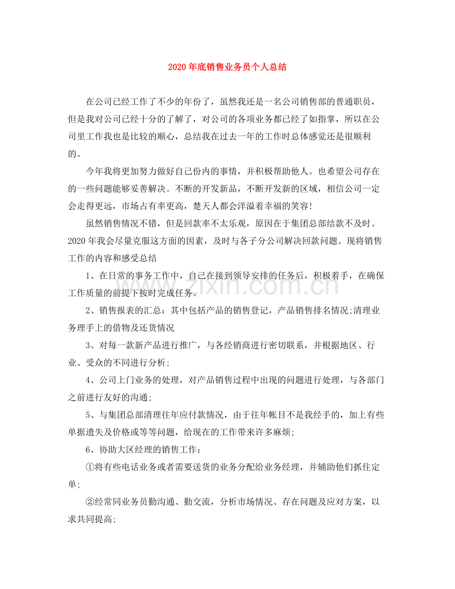 2020年底销售业务员个人总结.docx_第1页