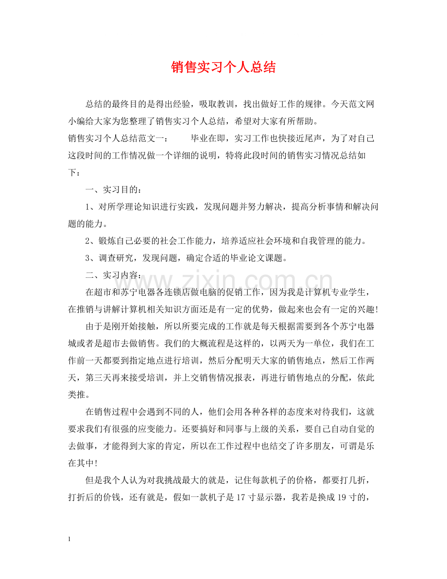 销售实习个人总结.docx_第1页