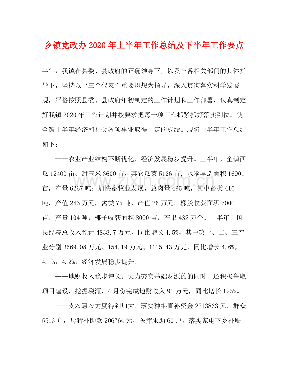 乡镇党政办年上半年工作总结及下半年工作要点.docx_第1页