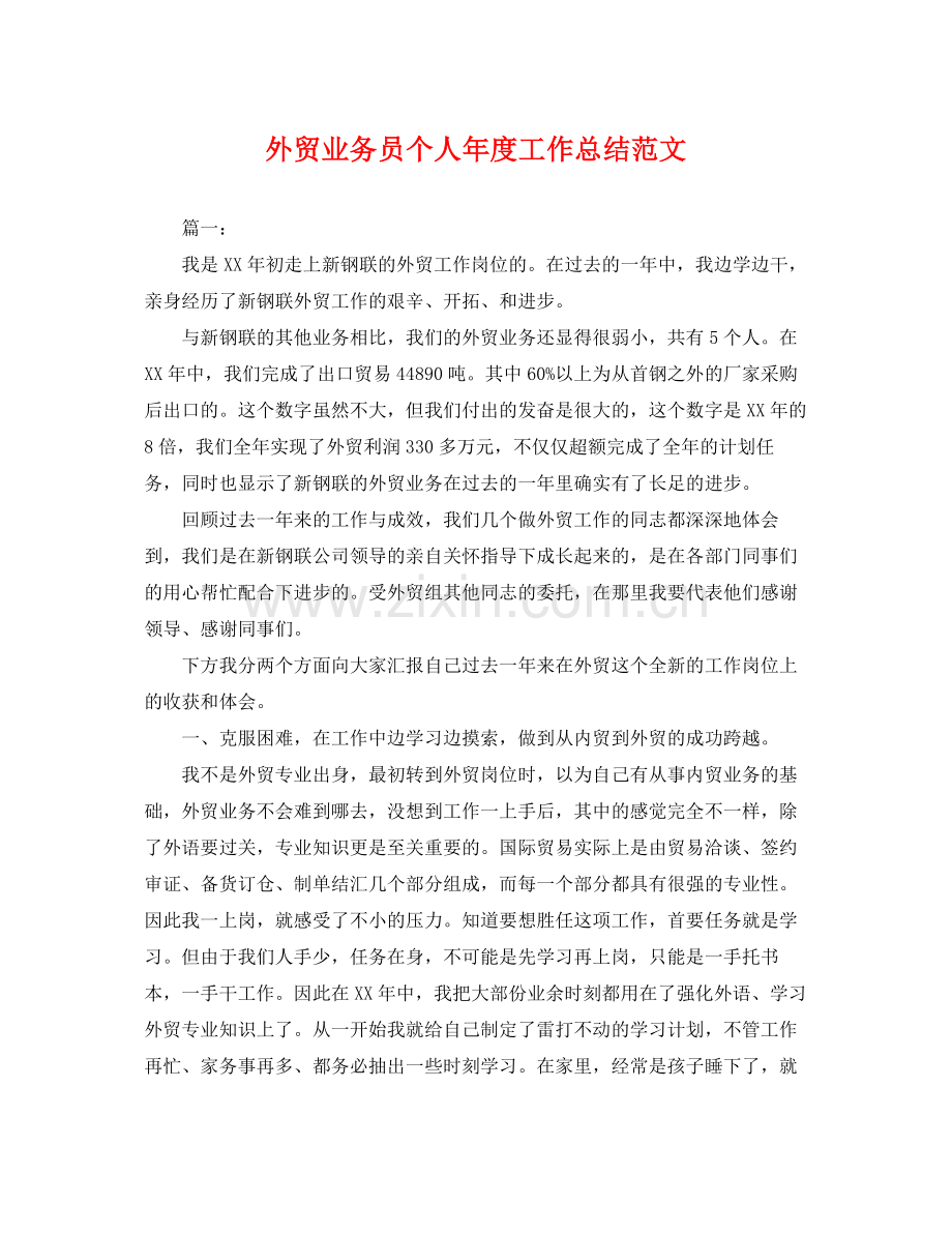 外贸业务员个人年度工作总结范文 .docx_第1页