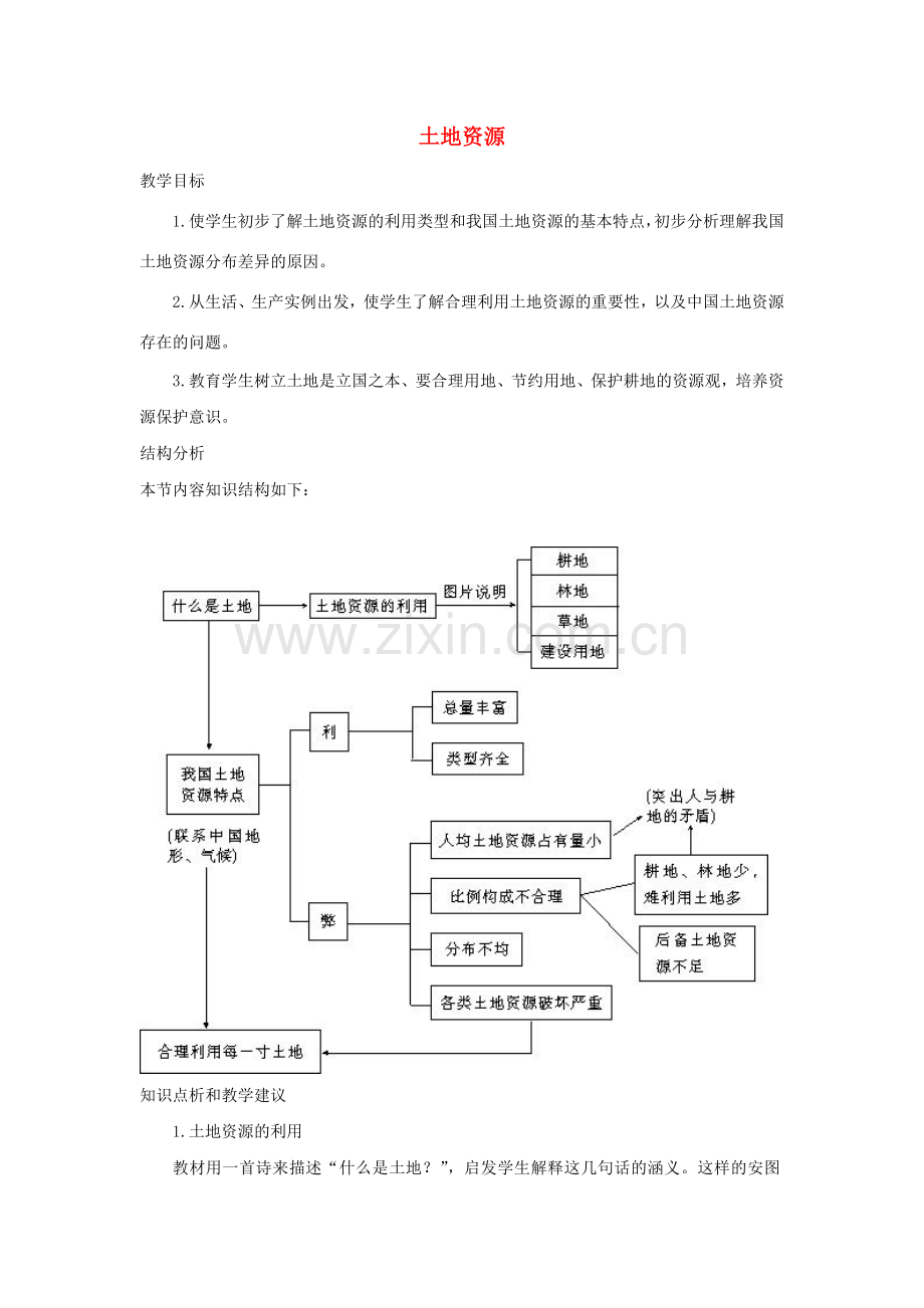 八年级地理上册 3.2 中国的土地资源教案 （新版）湘教版-（新版）湘教版初中八年级上册地理教案.doc_第1页