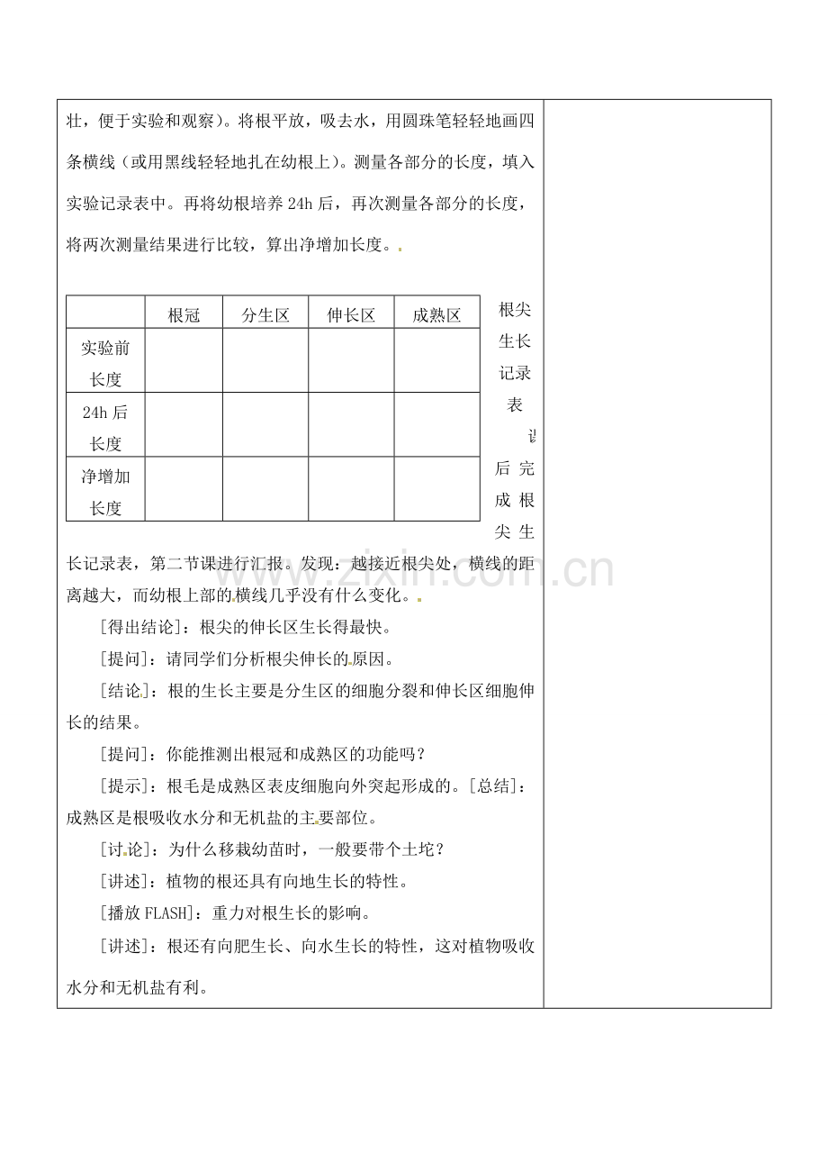 江苏省南京市上元中学七年级生物上册 5.2 植物根的生长教案2 苏教版.doc_第2页