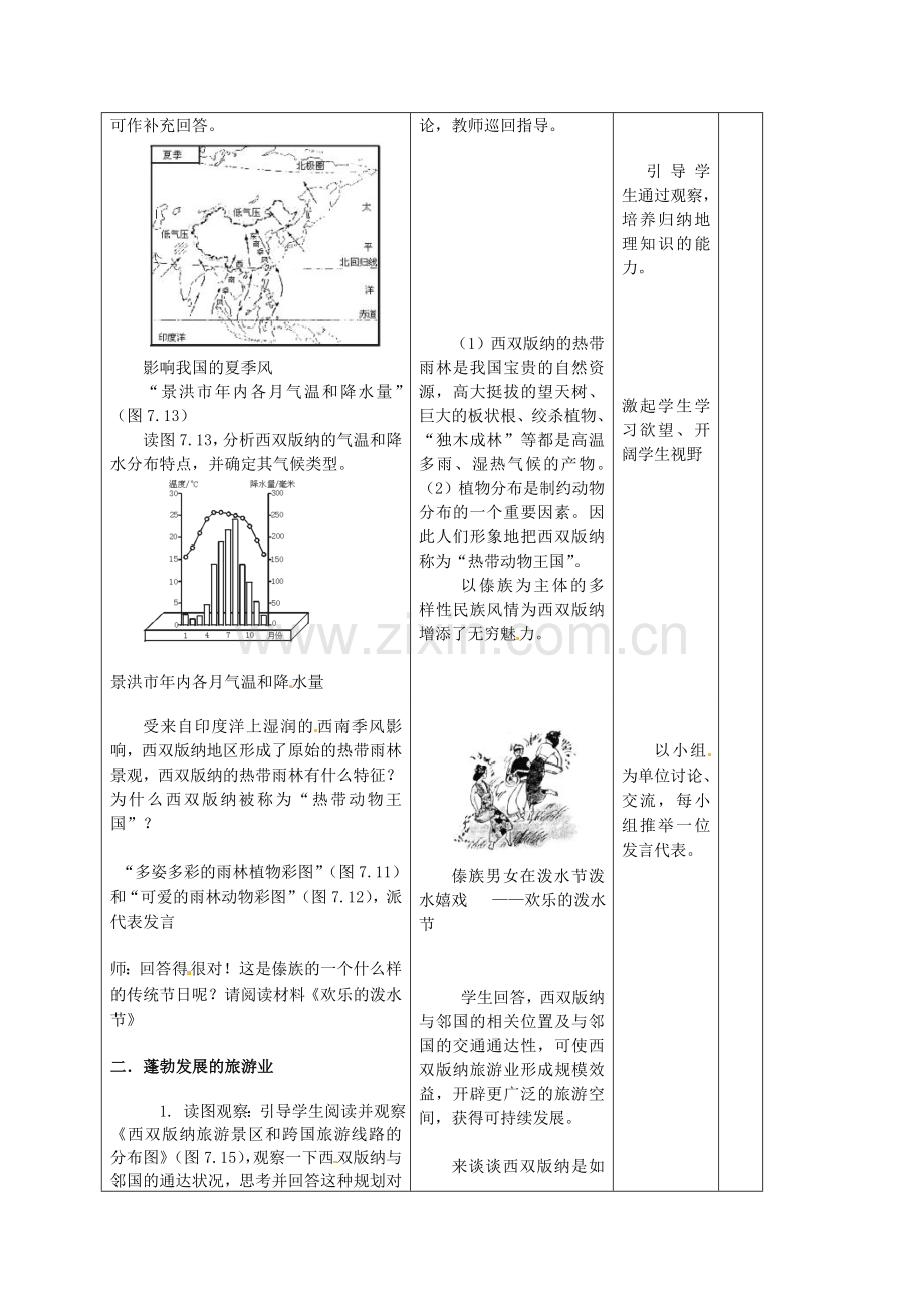 山东省临沭县第三初级中学八年级地理下册《7.2 西南边陲的特色旅游区—西双版纳》教案 新人教版.doc_第3页