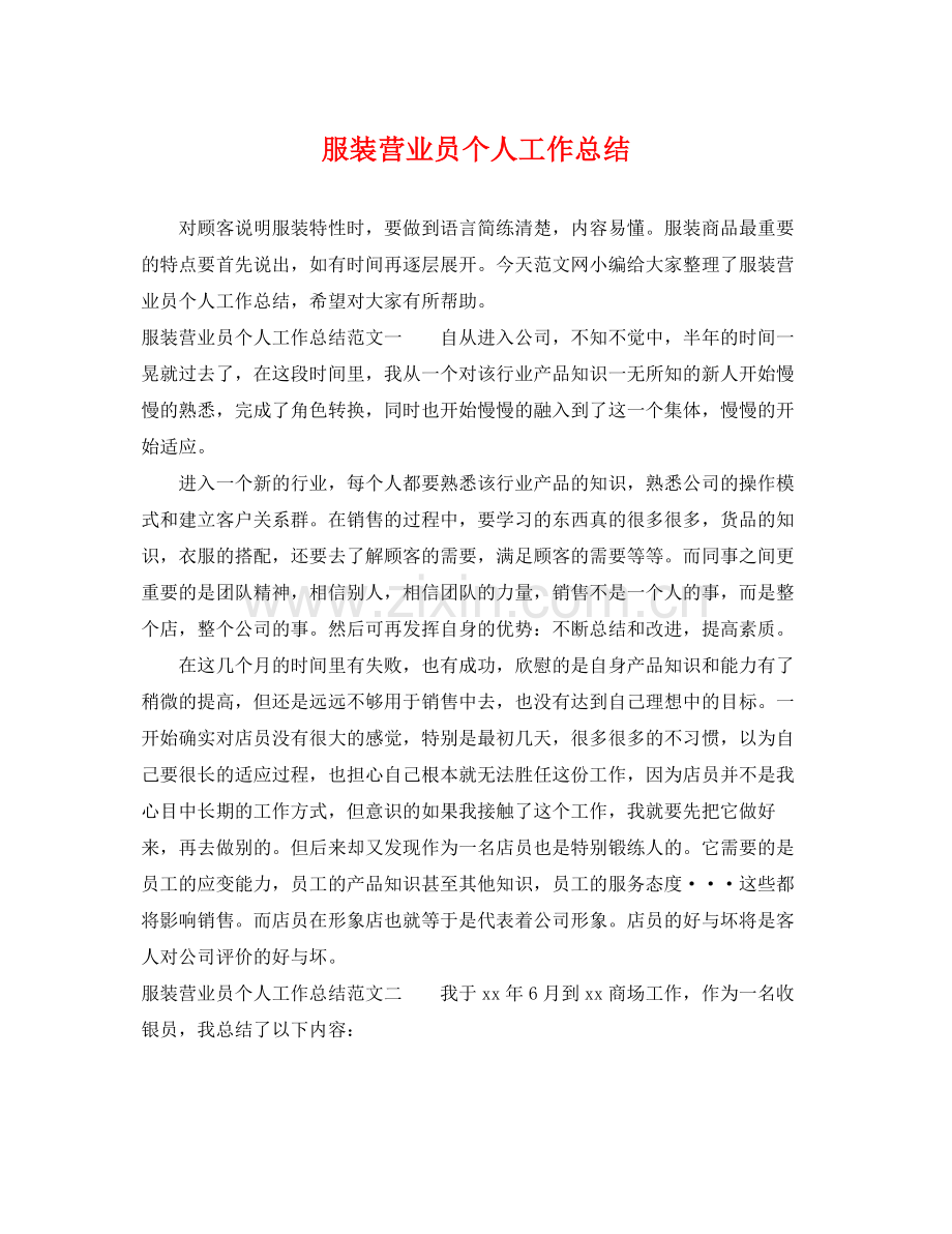 服装营业员个人工作总结 .docx_第1页