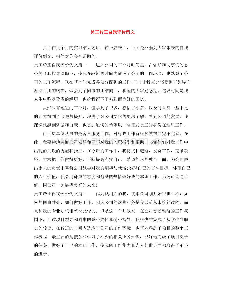 员工转正自我评价例文.docx_第1页