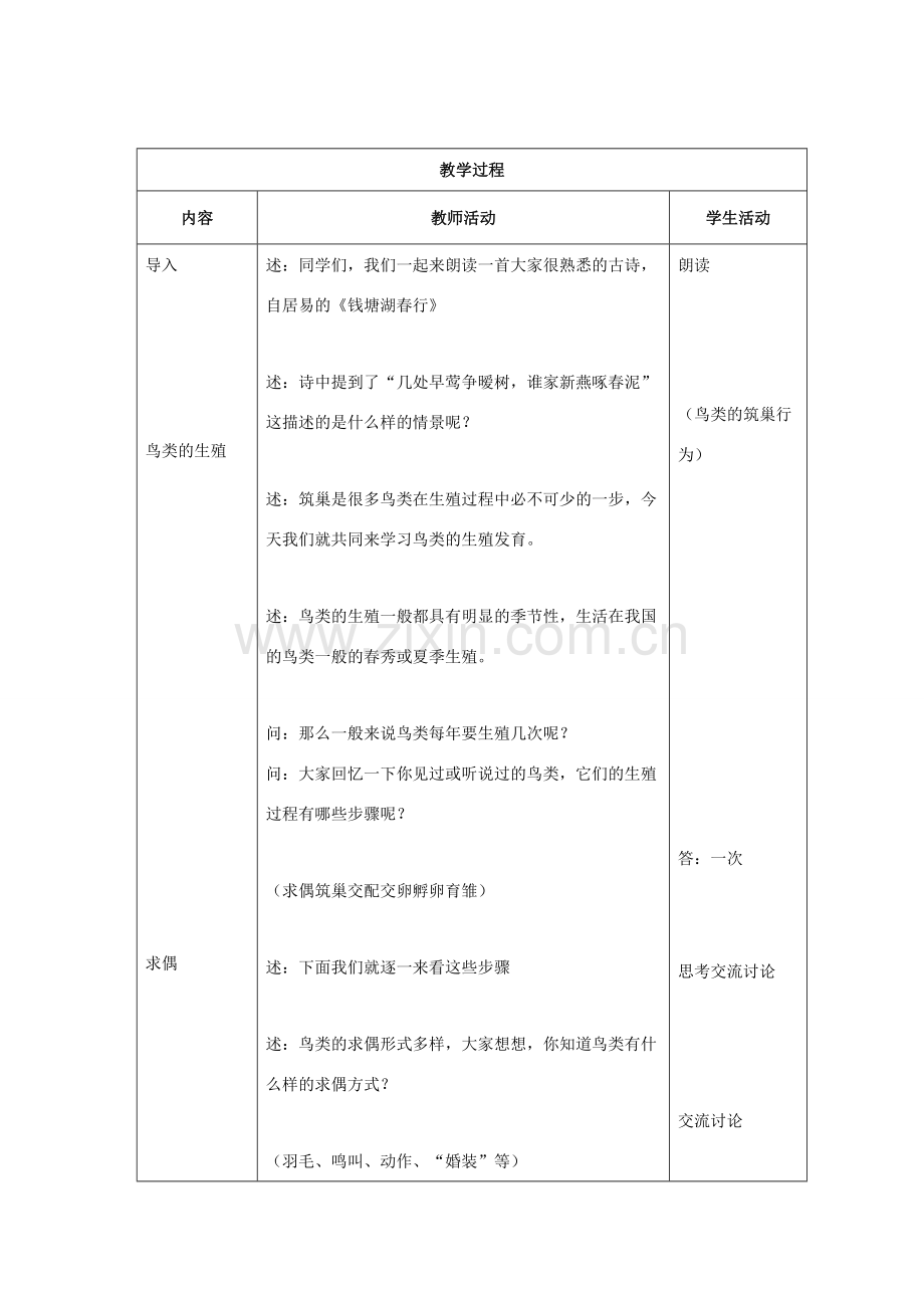 八年级生物第五节 鸟类的生殖与发育教案苏教版.doc_第3页