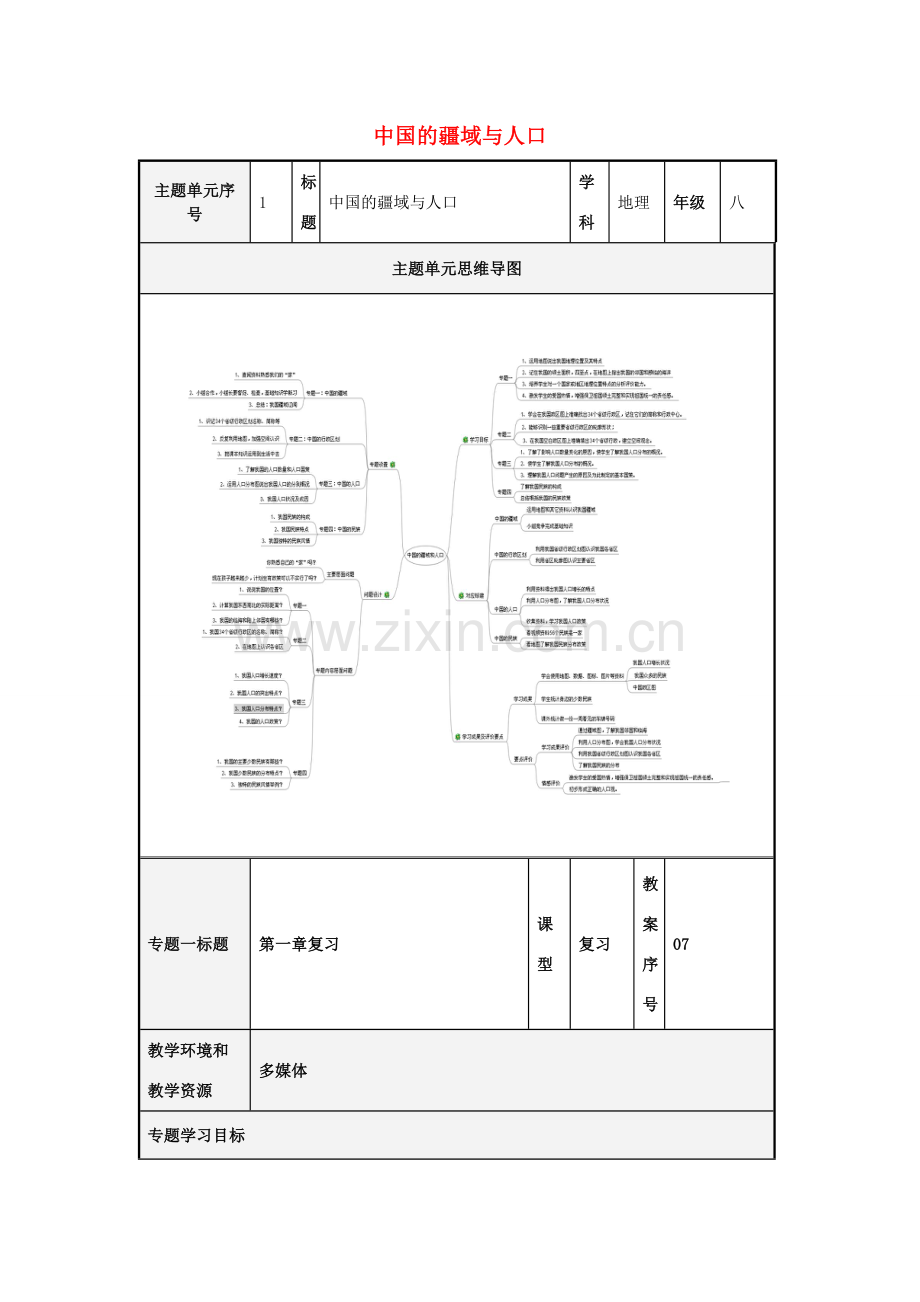 八年级地理上册 第1章 中国的疆域与人口复习教案 湘教版-湘教版初中八年级上册地理教案.doc_第1页