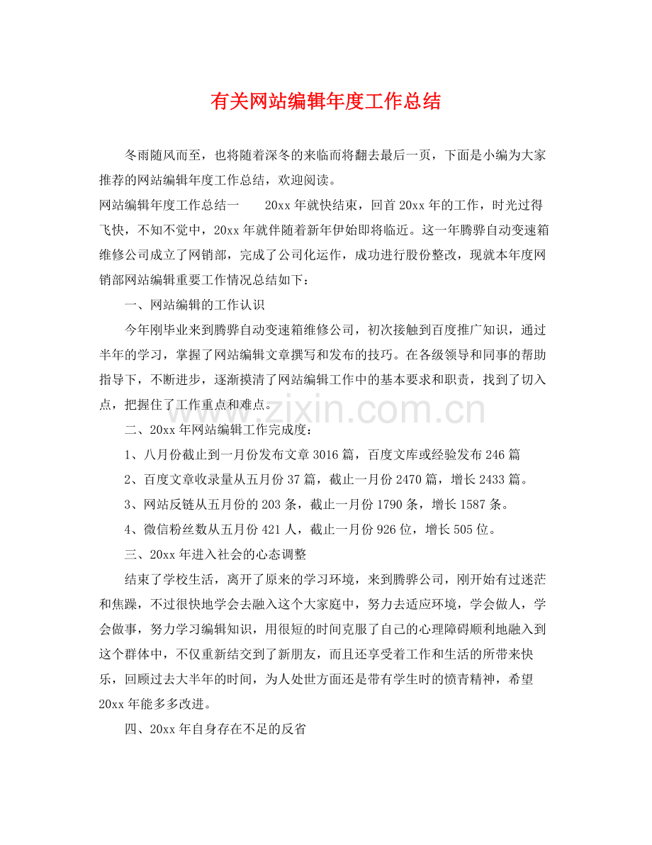 有关网站编辑年度工作总结 .docx_第1页