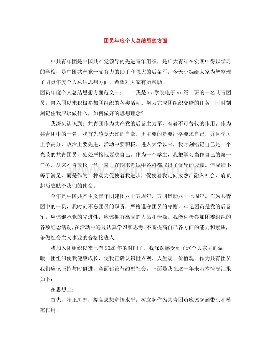 团员年度个人总结思想方面.docx_第1页